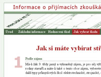 náhled webu Informace o přijímacích zkouškách na střední školy